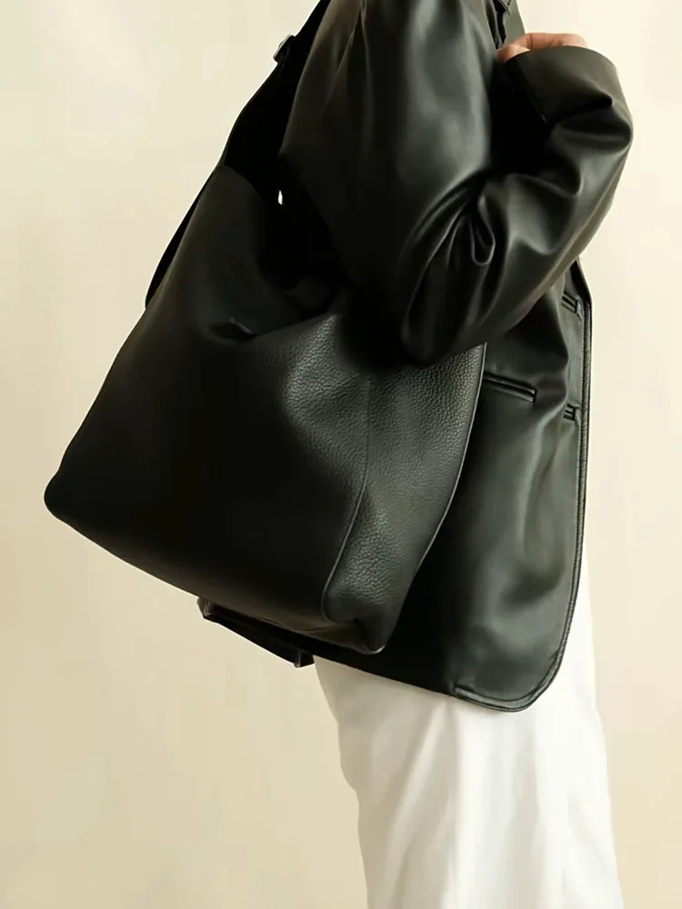 Fashion Simple Underarm Bucket Bag Genuine Leather Women Tote Bag\\Handbag Real Leather Lady Shoulder Bag Big