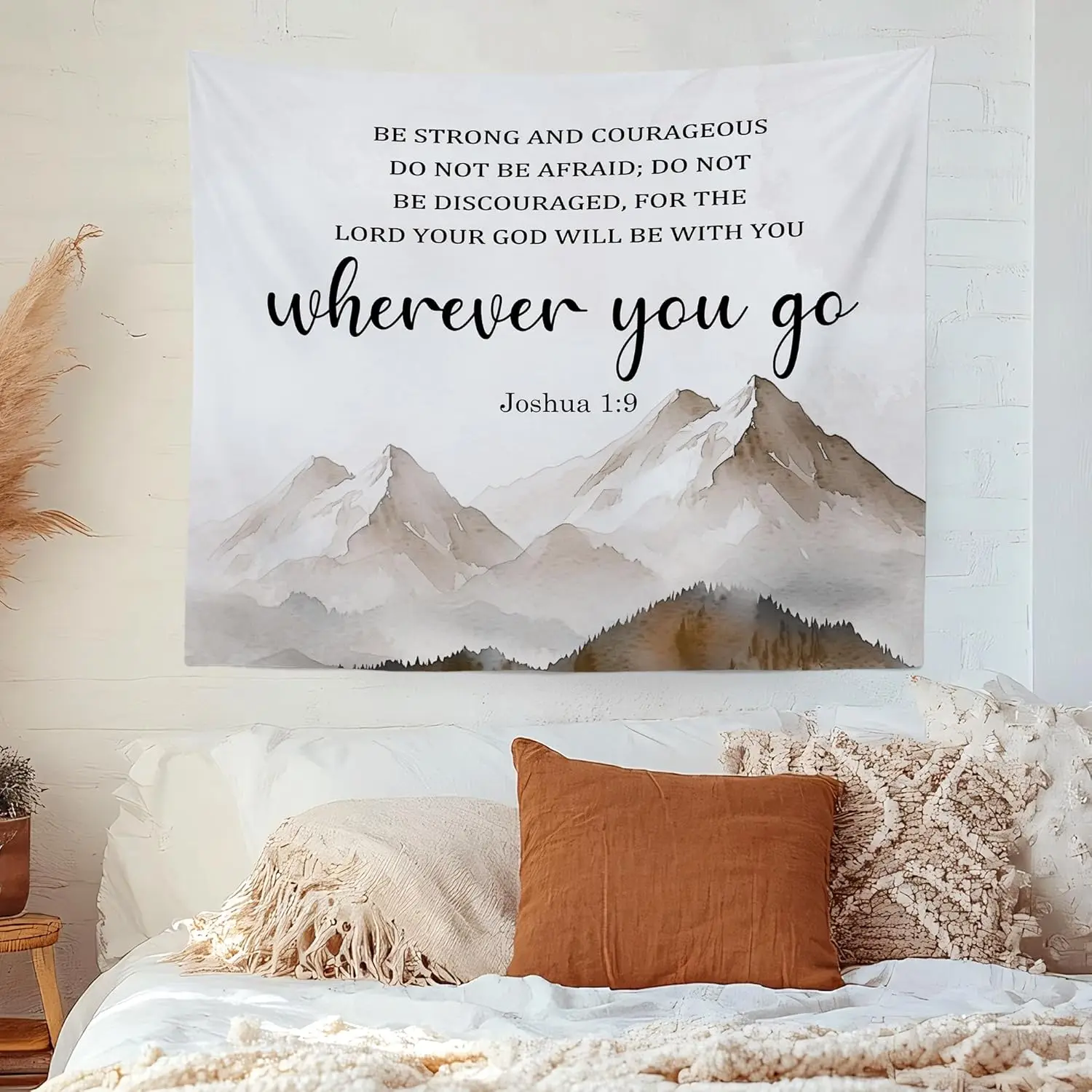 نسيج حائط كريستيان ماونتيان لورد معلق لغرفة النوم، الكتاب المقدس الآية الكتاب المقدس جوشوا 1:9 المفروشات، الألوان المائية الدينية #2