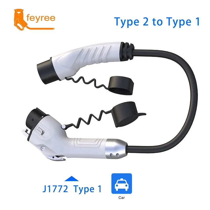 Male Power Supply Side Type2 to j1772 Type1 Car Side Charging Adapter for Charging Station Electric Car EV Charger Plug 16A 32A