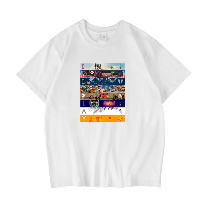 Exquisite Poster-printed Pure Crew-neck T-shirt for Men Women of British Rock Band Coldplay Style (European American Versions)