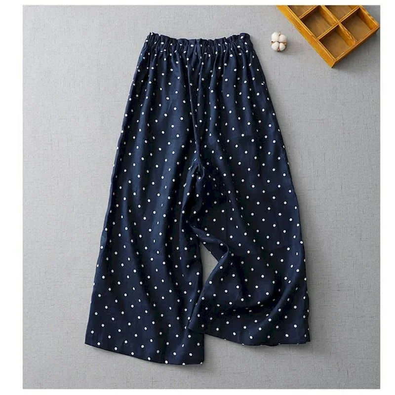 Pantaloni di lino in cotone pop Pantaloni larghi casual larghi stampati da donna Pantaloni a vita elastica stile coreano estivo vintage Pantaloni a gamba larga
