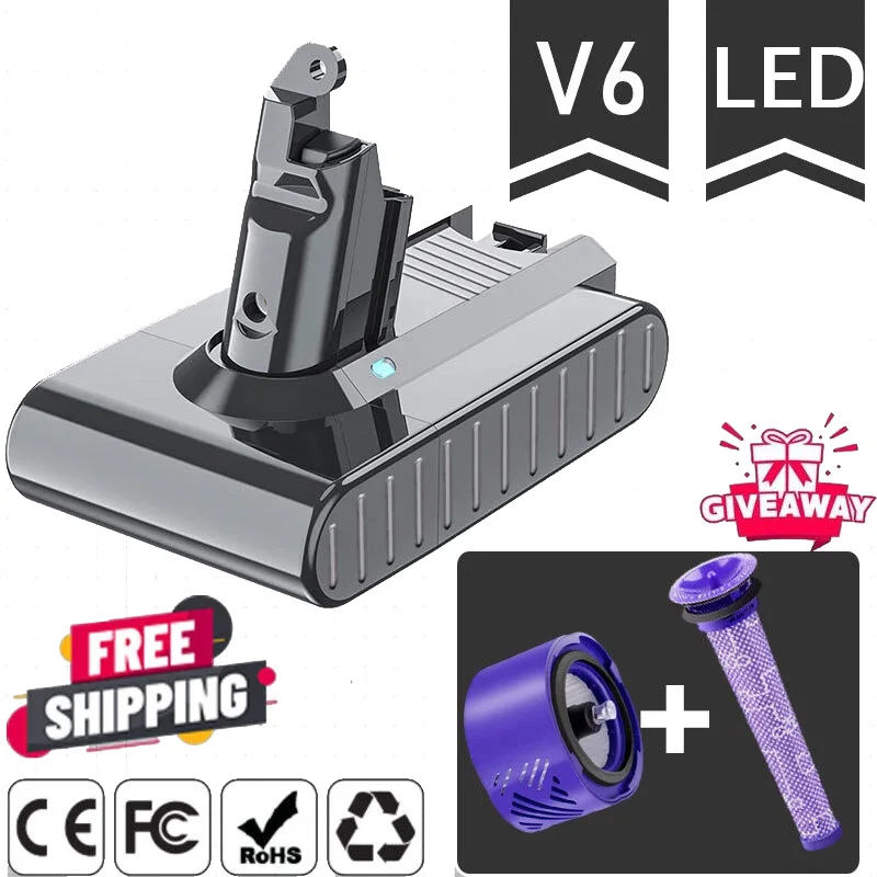 Batterie rechargeable 21.6V pour aspirateur Dyson V6 Dc58 Dc59 Dc62 Dc74 Sv09 Sv07 Sv03 965874-02