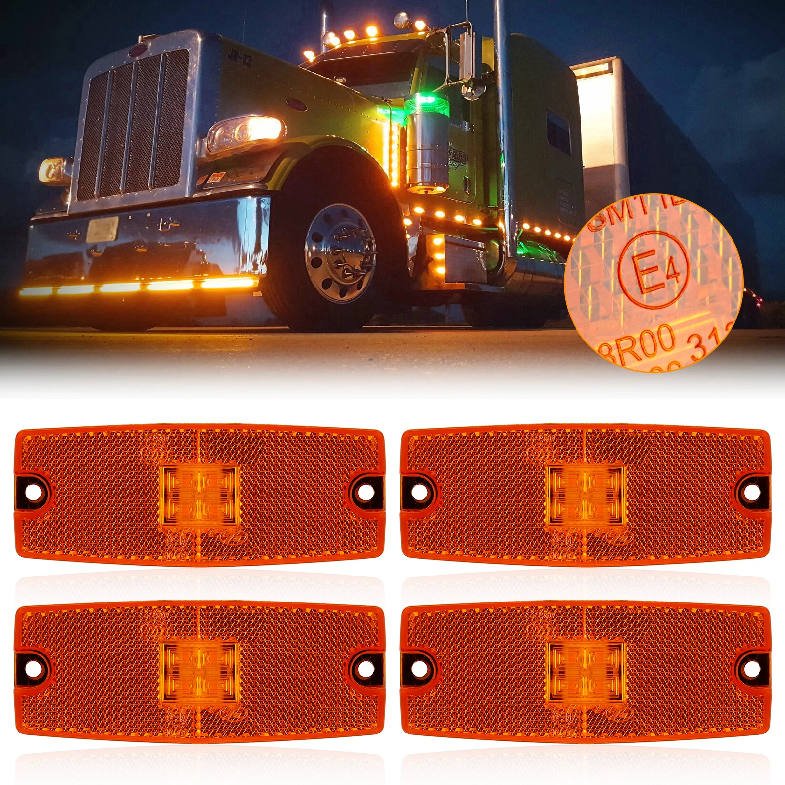 

4x янтарный светодиодный боковой габаритный фонарь, позиционный фонарь, сигнальный индикатор, предупреждающий задний отражатель, трактор, прицеп, грузовик, аксессуары 12 В 24 В