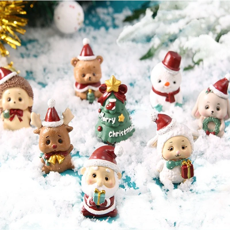 

Cute Cartoon Santa Claus Christmas Tree Animal Ornament Christmas Small Ornaments Micro Landscape Furnishing Blind Box Gift