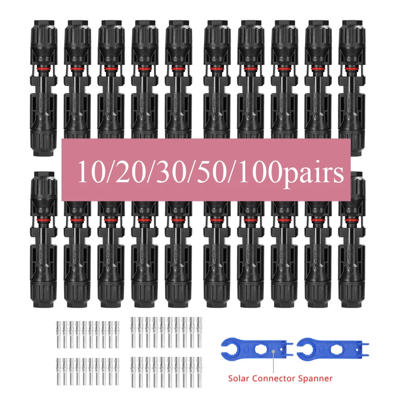 

Solar PV Wire Connector 5/10/20/30/50/100 Pairs Solar Panel Connector 1000Vdc 30A Kit for PV/MC Cable 2.5/4/6mm2 Waterproof Plug