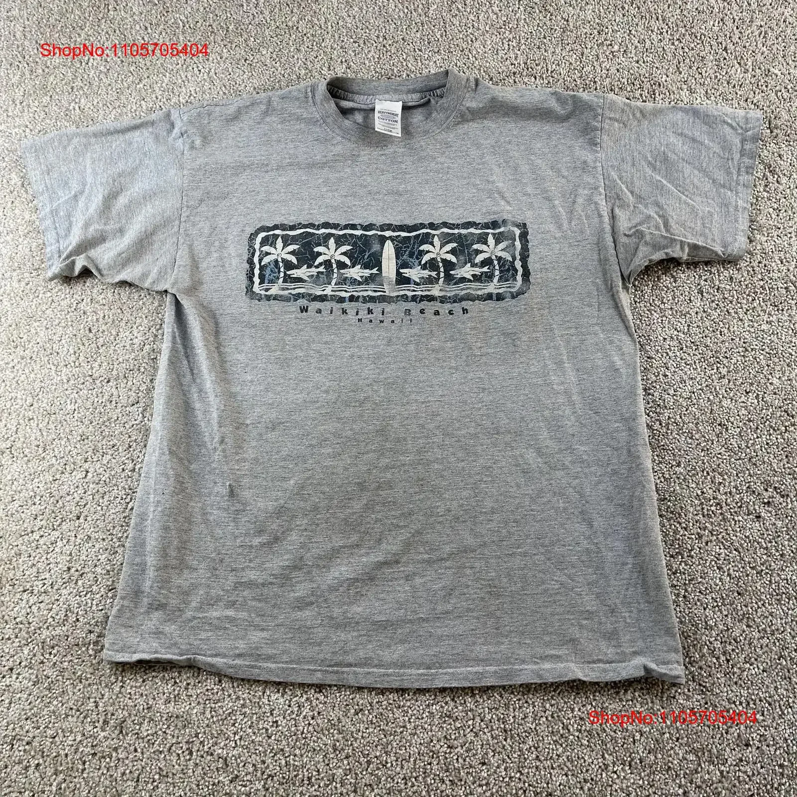 Vintage Waikiki Beach Hawaii T Shirt Mens XL Gray Surf Palm Tree Cat long or short sleeves vintage Washed homme Breathable
