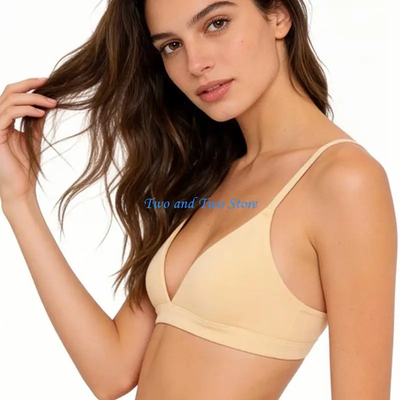 HX6F Womens Triangle Bras No Underwire Cami Plunge V Neck Padded Bralette Pull On Adjustable Straps Everyday Tshirt Bras 4