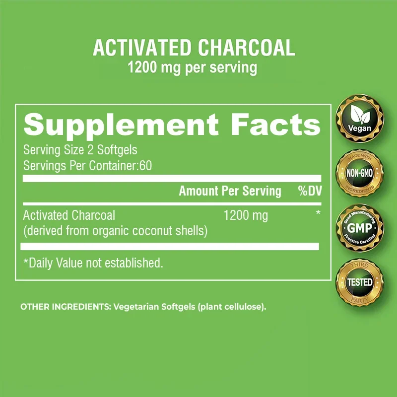 Activated Charcoal Capsules - Relieves Gas and Bloating, Promotes Natural Detoxification, Speeds Up Metabolism