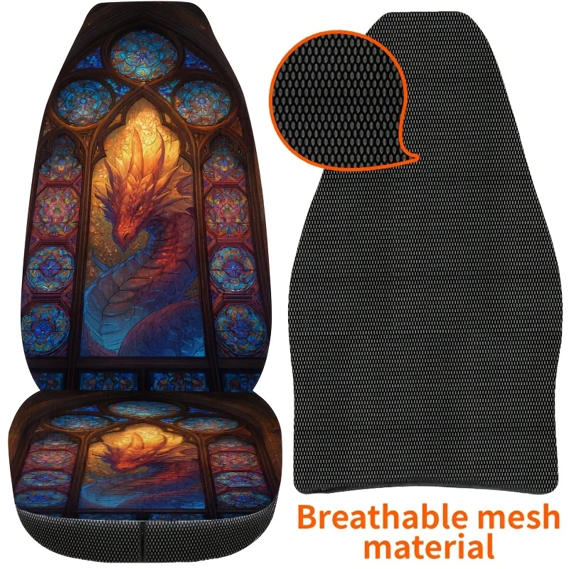 Two-Piece Colorful Window Dragon Pattern Printed Car Seat Covers, Easy To Clean With Stylish And Fun Designs, Suitable For All S