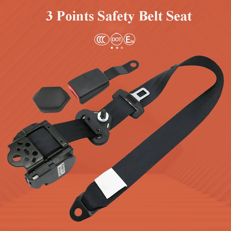 3 Points Safety Belt Seat Car Bus Lap Belt Retractable Seat Belt Universal Adjustable Red Black Beige Gray Blue