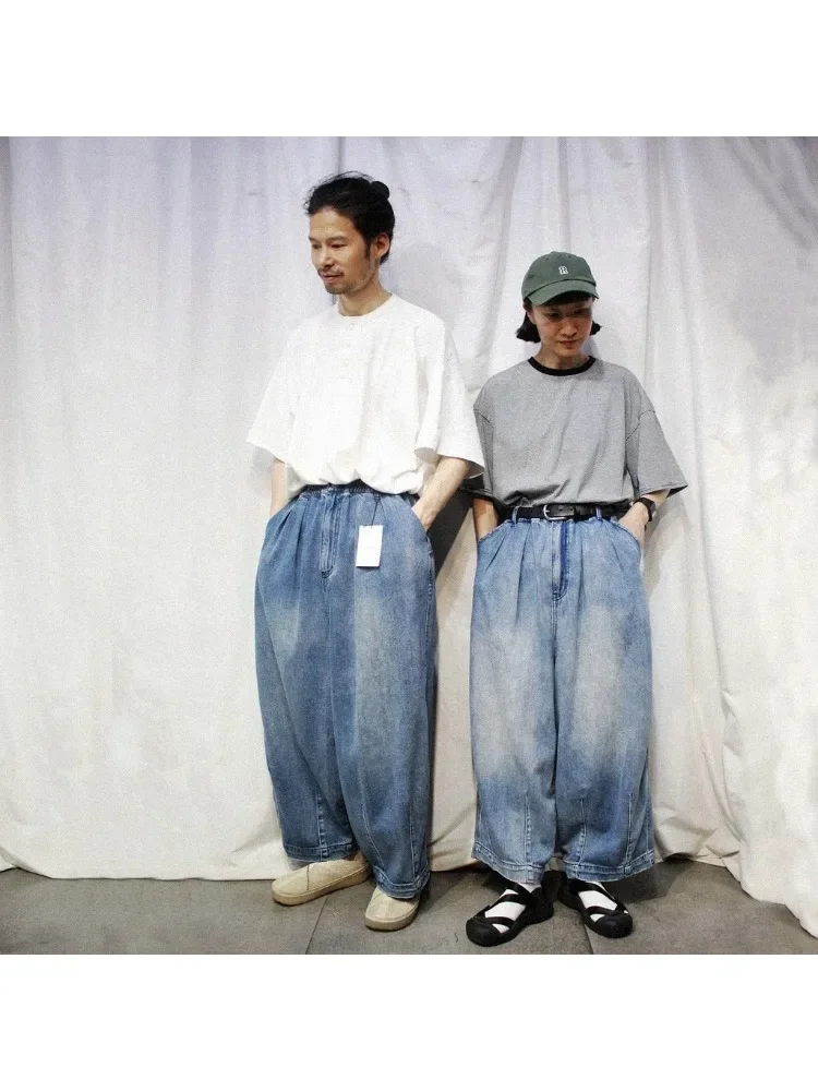 

Men's and Women's Japan High Populari Versatile Thin Jeans Wide-Leg Pants Capri Loose Japan fashion Stretch Waist Ball Pants