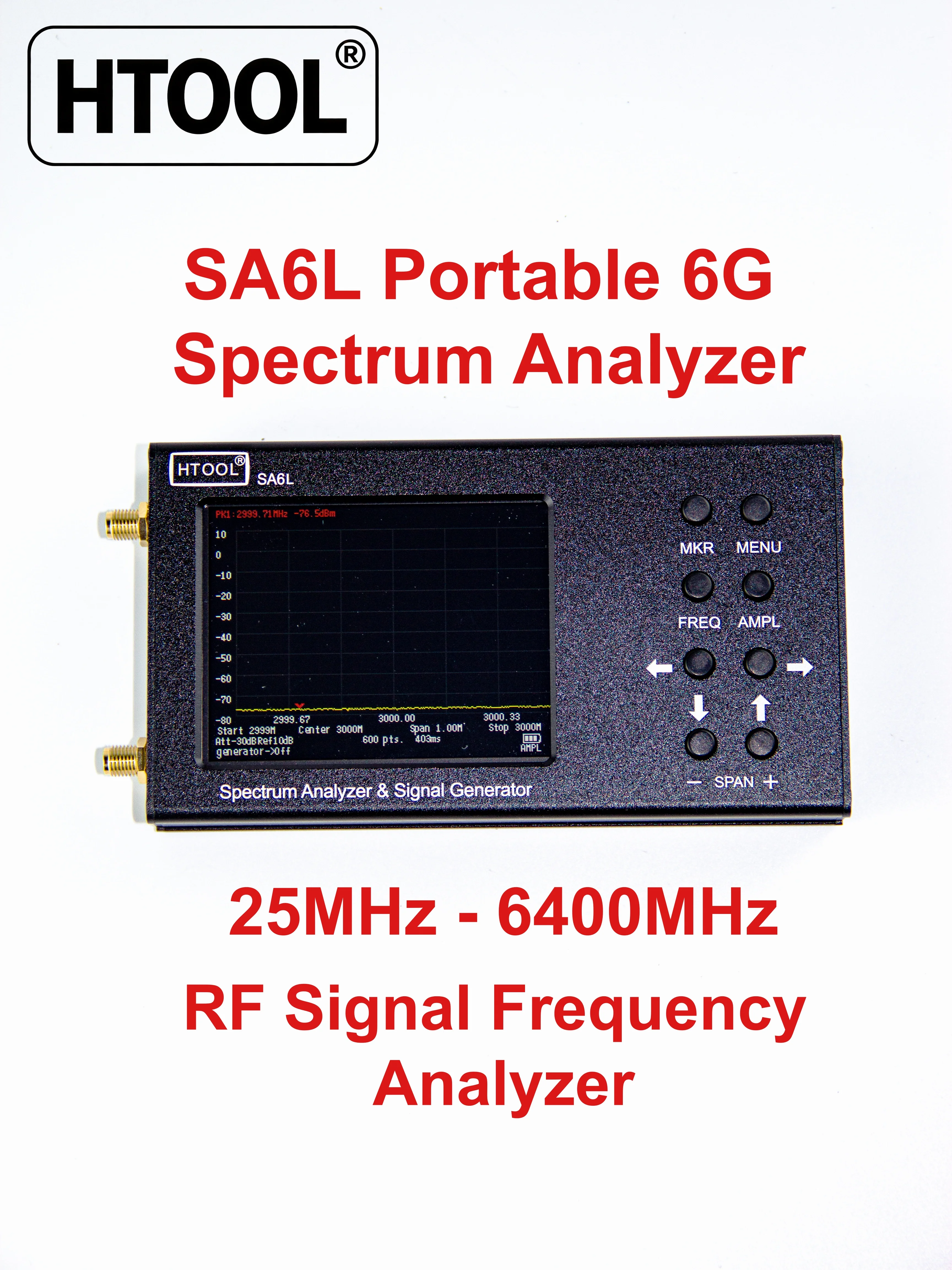 HTOOL SA6L Portable 6G Spectrum Analyzer, Built in Signal Generator, 25MHz to 6400MHz RF Signal Frequency Analyzer