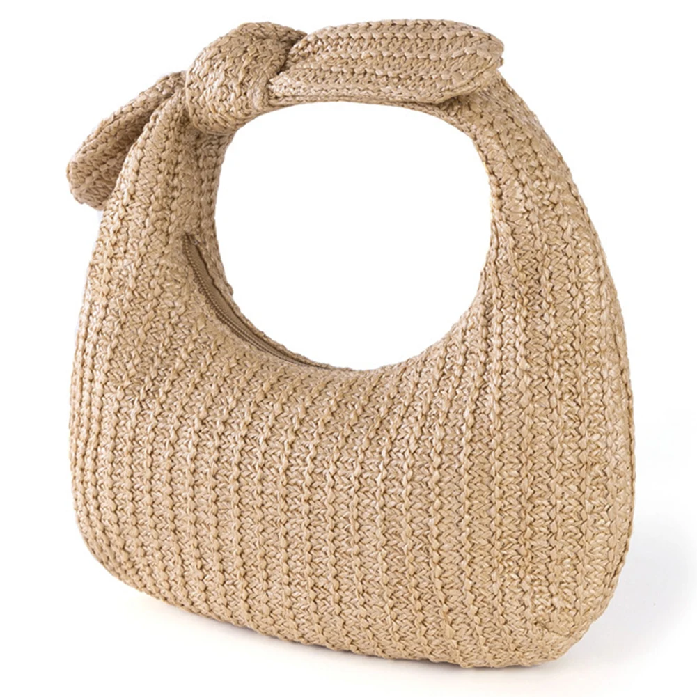 Fashion Trend Knotted Straw Woven Handbags 2024 New Women Hand-Woven Rattan Evening Clutch Bags with Bow Dumpling Banquet Purses