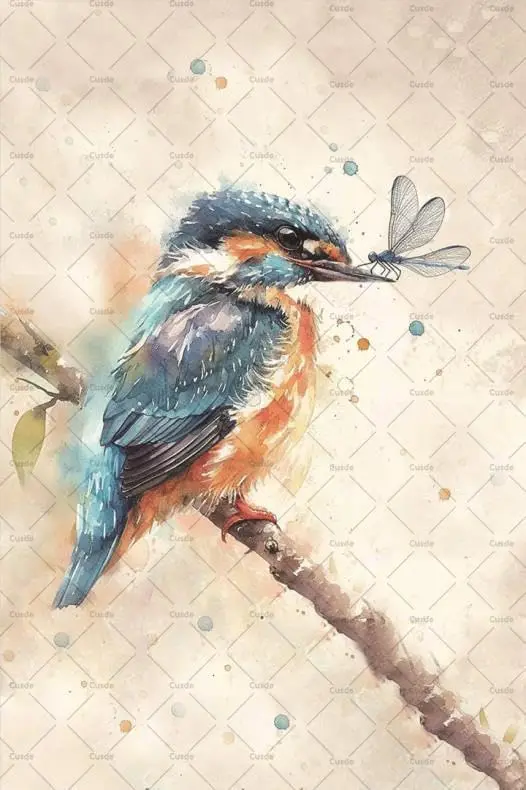 Cusde Bird Sign Dragonfly Metal Tin Sign Colorful Bird On Branches Poster Modern Watercolor Insect Decor For Living Room Bedroom