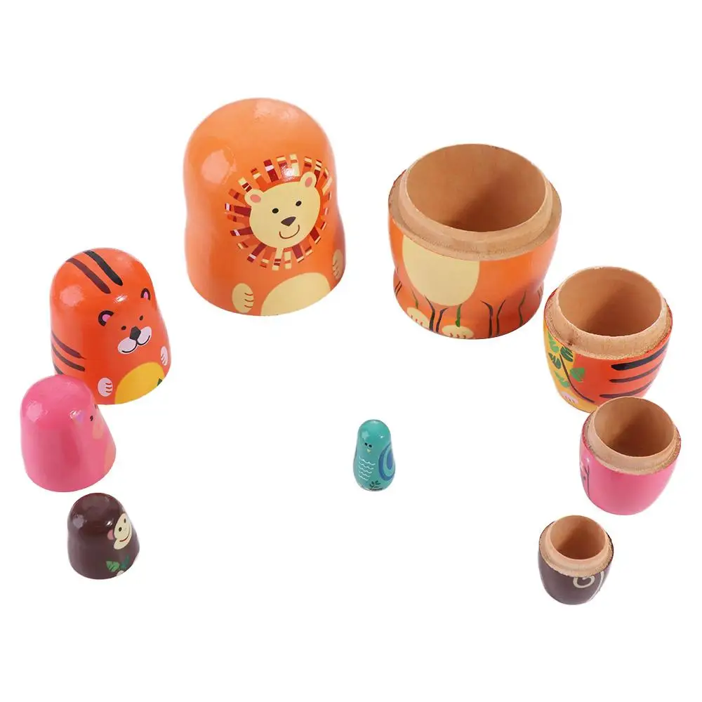 

Xmas Festival Gift Wooden Nesting Animals Pattern Handmade Matryoshka Colorful Decorations Stacking Decor Crafts