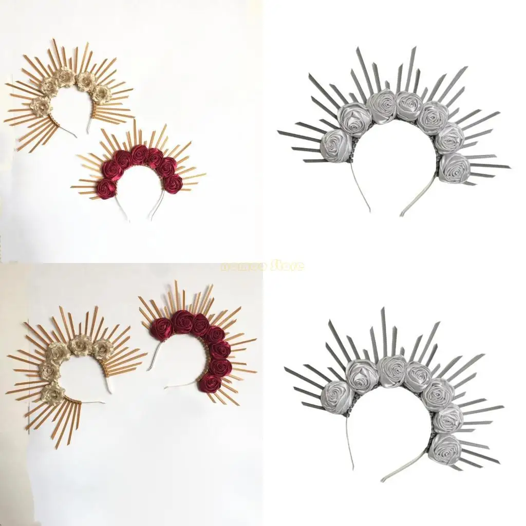 

31BF ободок для волос с цветком в стиле панк, художественный головной убор с розеткой для маскарадов, празднований дней и особых
