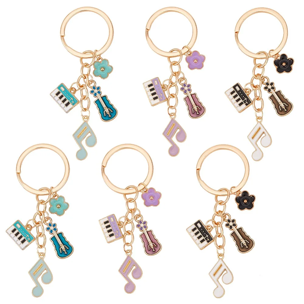 

6Pcs 3 Colors Alloy Musical Instruments Keychains Mixed Color 8cm Pendants: 55x20x3.5mm 2pcs/color