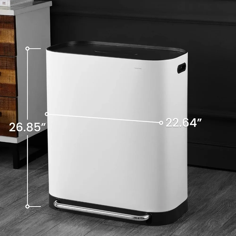 Trash Can, Kitchen Double Bucket Step Open Modern Trash Can with Soft-Close Lid, Fingerprint Proof for Home, Kitchen, Trash Cans