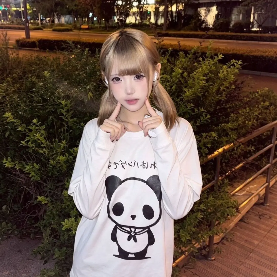 Japanese Style Cute Panda Print Women Long Sleeve Top, Loose Casual Kawaii Anime Thin Blouse, Ins Aesthetic Hide Belly Soft Girl