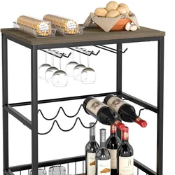 Serving Trolley Kitchen Trolley Cart, Wine Rack Storage Shelf, Lockable Wheels Wine Rack Cabinet  for Home Bar Furniture