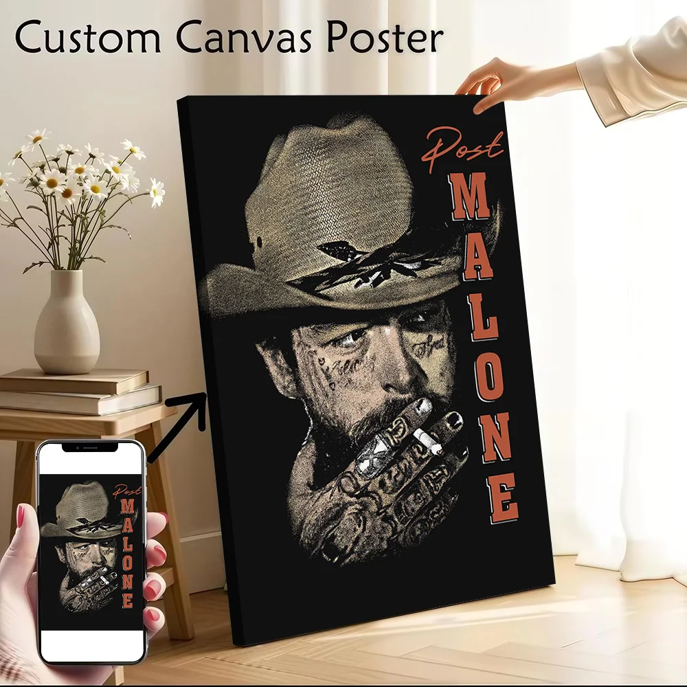 Post Malone Cowboy Hat and Cigar Canvas Wall Art Poster Custom Wall Paintings Personalized Photo Printing for Home Decor Items