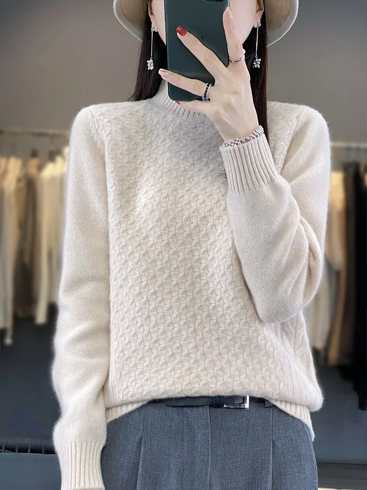 

Aliselect Autumn Winter New Women's Thick Turtleneck 100% Pure Wool Sweater Knitwear Warm Base Cashmere Pullover Clothing Tops