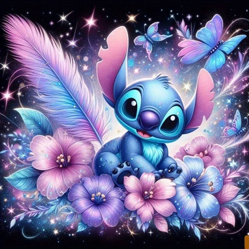 5D Full Round Drill Diamond Painting Kit Cute Long Hair Girl Hug Blue Alien Cartoon Mosaic Rhinestone Embroidery DIY Handcraft W