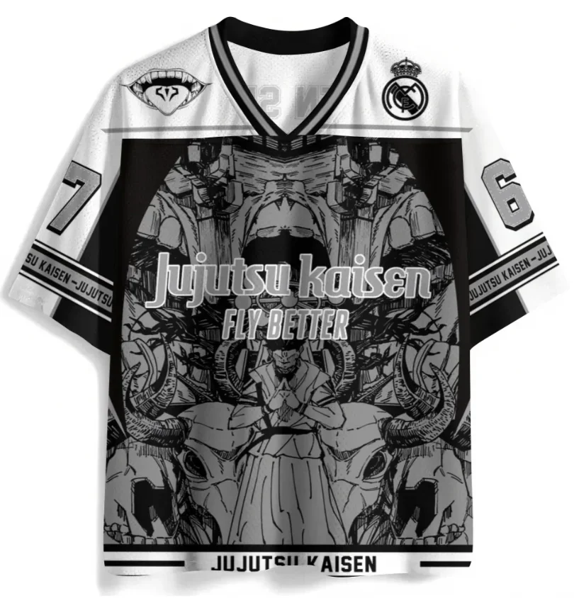 Jujutsu Battle Ryomen Sukuna Printed Mesh Sports Quick Drying V-neck Anime T-shirt Su Nuo Manga Printed Sports Shirt