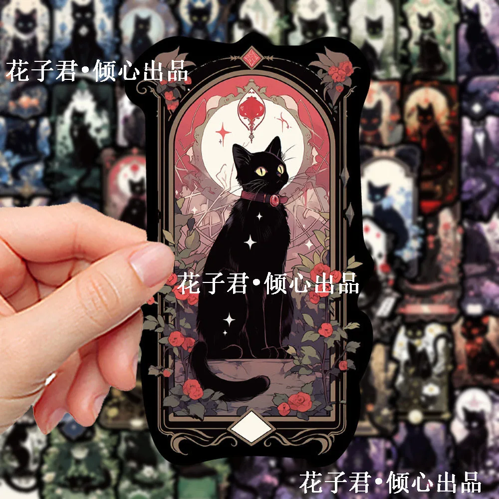 코스프레 100 어두운 고딕 검은 고양이 높은 아름다움과 창조적 틈새 낙서 고양이 데스크탑 스티커와 신비한 스티커 DIY