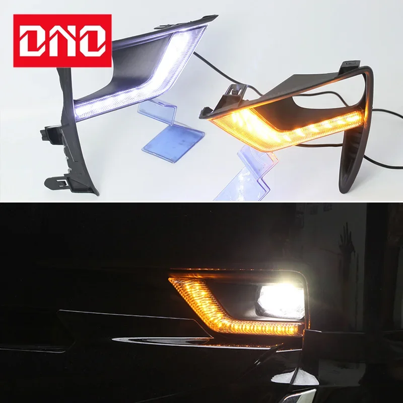 Car LED DRL 12v Daylights  For Toyota Prado 150 FJ150 LC150 2018 2019 Yellow Turn Signal Daytime Running Light  Auto Foglamp