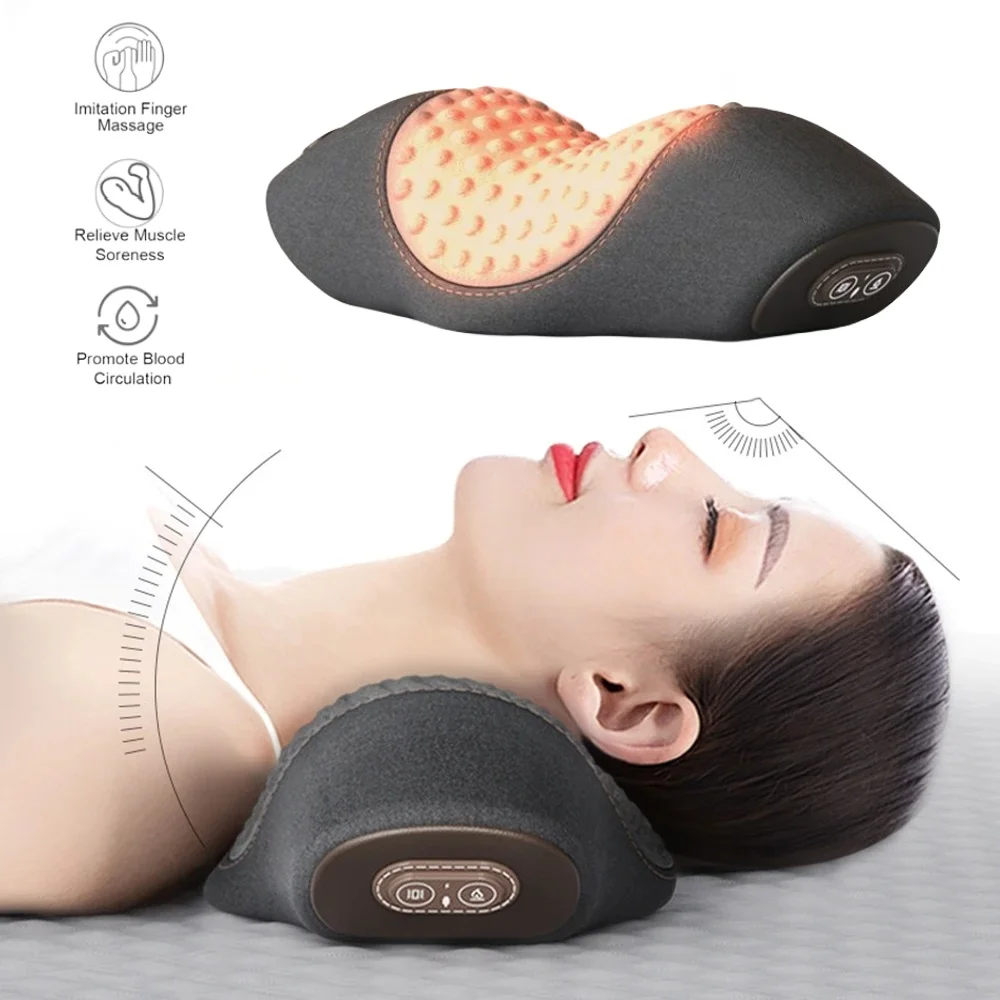 Electric Neck Massage Pillow Heating Vibration Neck Massage Prevent Cervical Pain Back Traction Relax Assist Sleep Spine Support