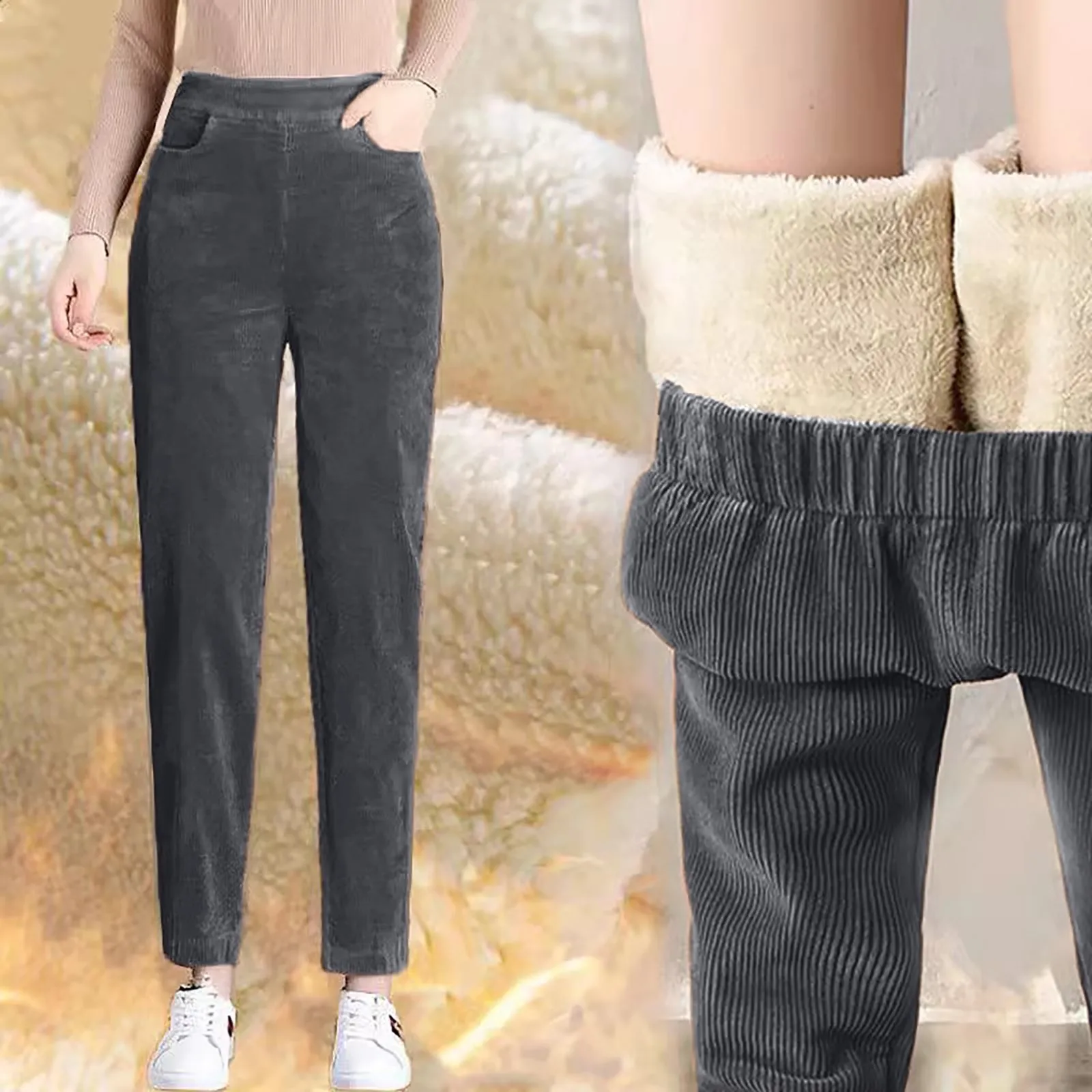 Plush Thick Casual Pants Women'S Corduroy Warm Pants Autumn Winter Leggings High Waist Harem Pants Trousers Women Pantalones