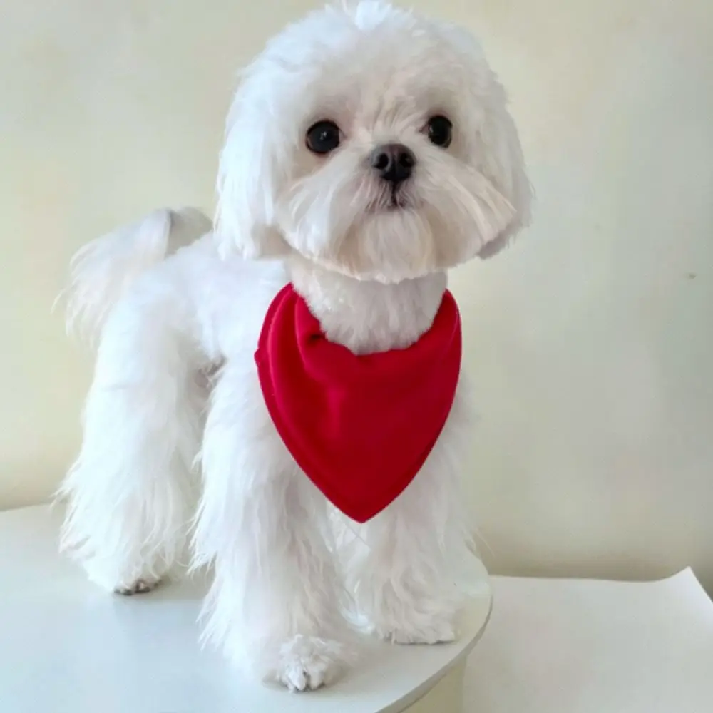 Cute Dog Cat Wedding Bibs Red Festive Bowtie Collar Soft Cotton Triangle Scarf For Holiday Celebration Pet Apparel