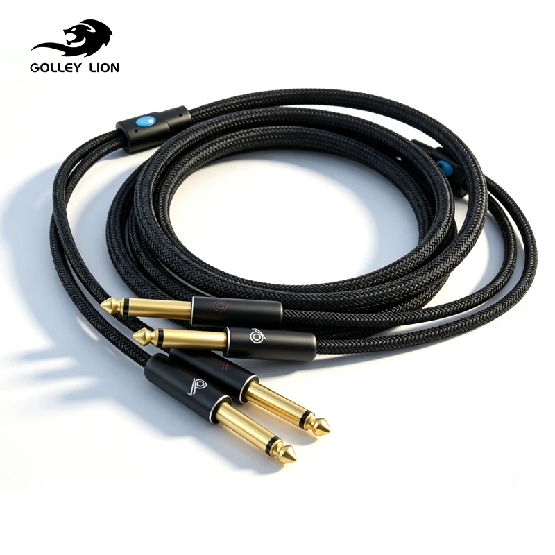 GOLLEY LION Dual 1/4 inch TS to Dual 1/4 inch TS Stereo Interconnect Insert Cable, Nylon Braided Jacket, Black