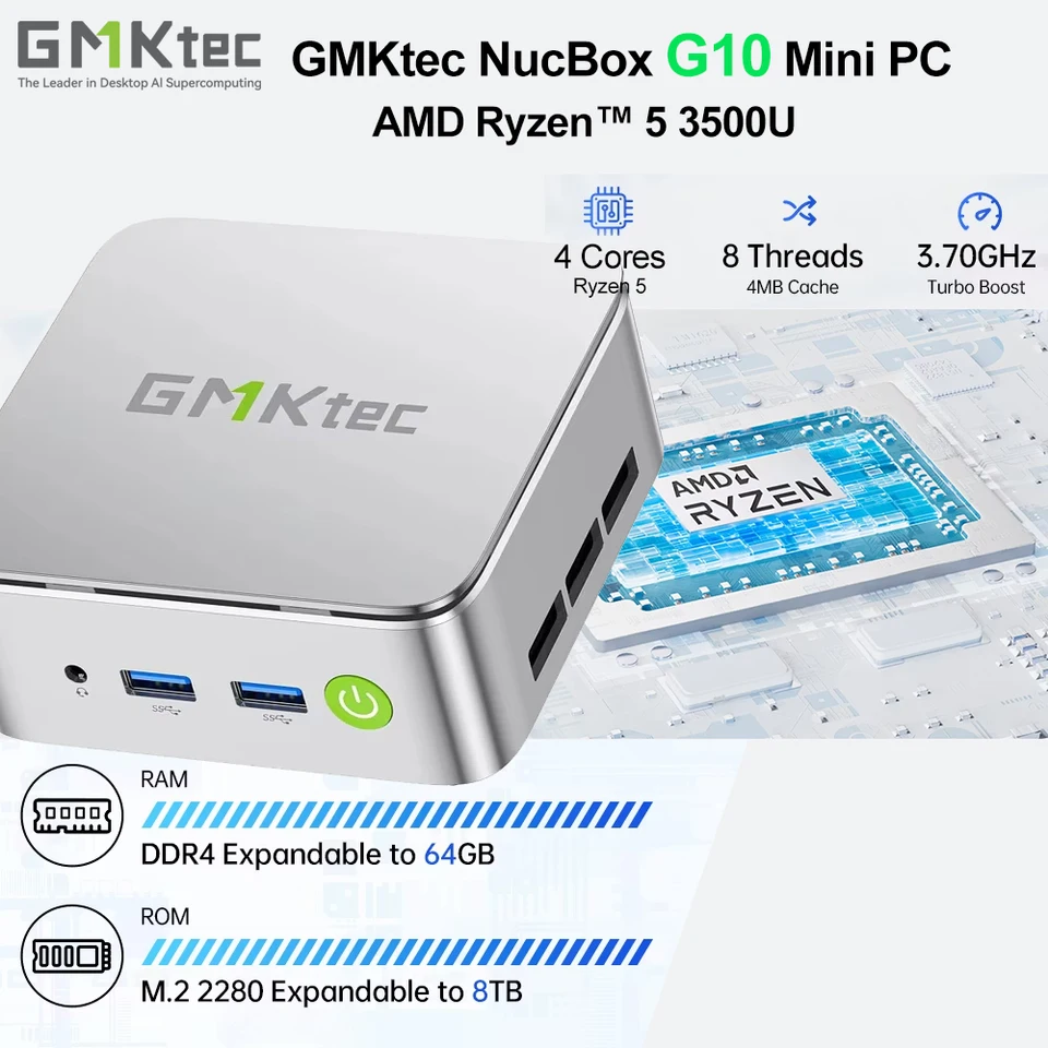 GMKtec G10 Mini PC AMD Ryzen 5 3500U 16GB DDR4 500GB SSD NVME