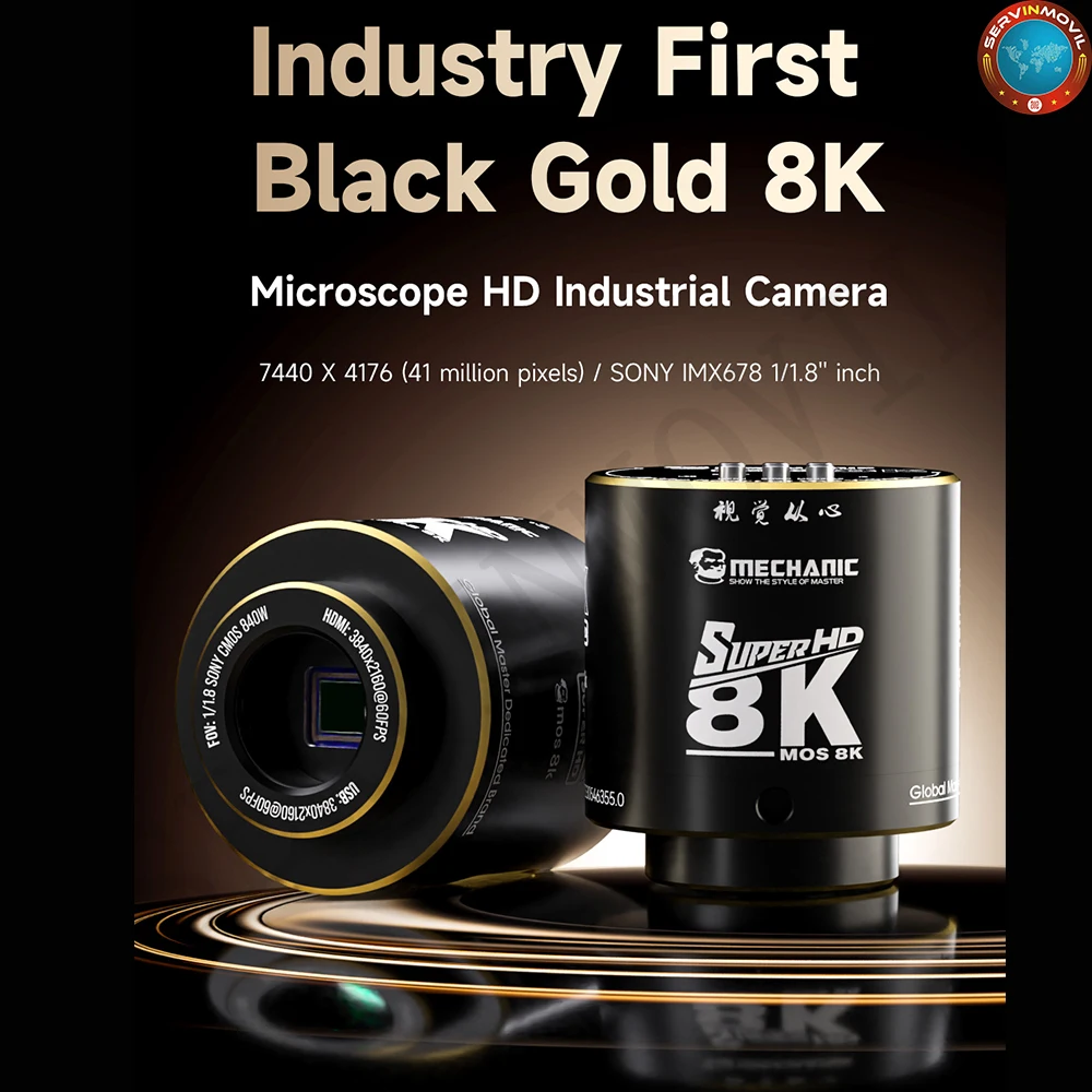 MECHANIC MOS 8K Microscope Camera SONY IMX678 41MP 6X Zoom 8K Full HD Type C Fast Transfer Photo Video Multi Language Black Gold