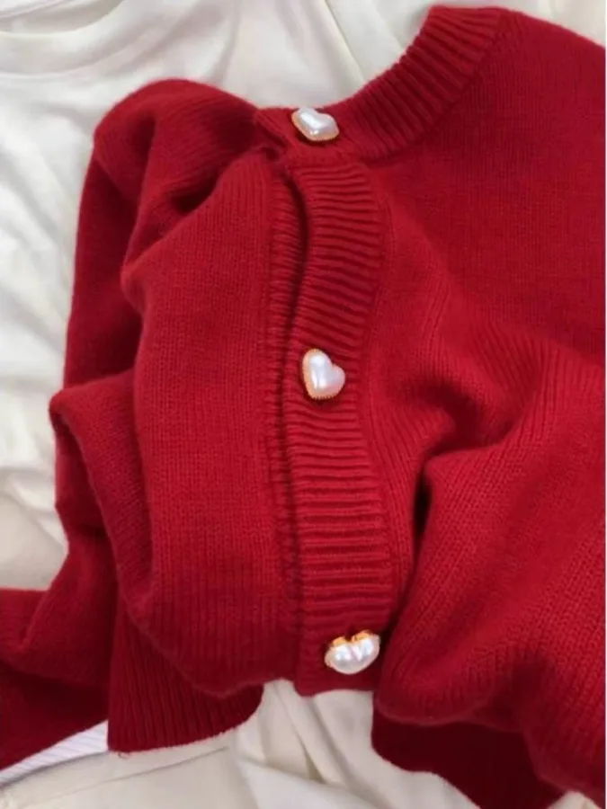 Neujahr Rot Gestrickte Offene Strickjacke Pullover Damen Herbst Winter Thiened Lazy Sle High End Top Pendeln Lose Fit Lange Sle...