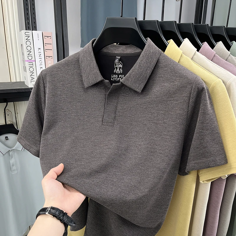 High quality men's casual polo solid color short sleeved lapel versatile casual summer new product simple and trendy