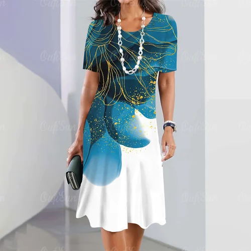 Imagen 2 del producto Vestido de verano de una pieza con estampado gráfico para mujer, traje Midi elegante y bonito de talla grande, envío gratis, novedad de 2024