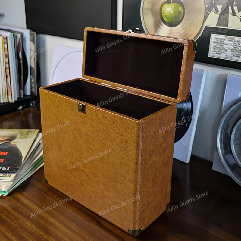 Retro Leather-style Vinyl Record Holder, Portable Handheld Case, Waterproof and Damp-proof Design for LP Protection