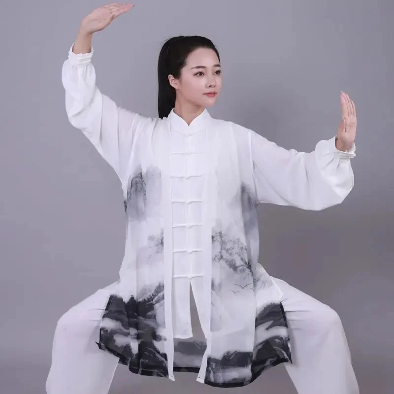 2026 Tai Chi Team Performance Clothing Chinese Style Ink Printing Gradient Outfit Daily Leisure Tai Chi Exercise Three-Piece Set