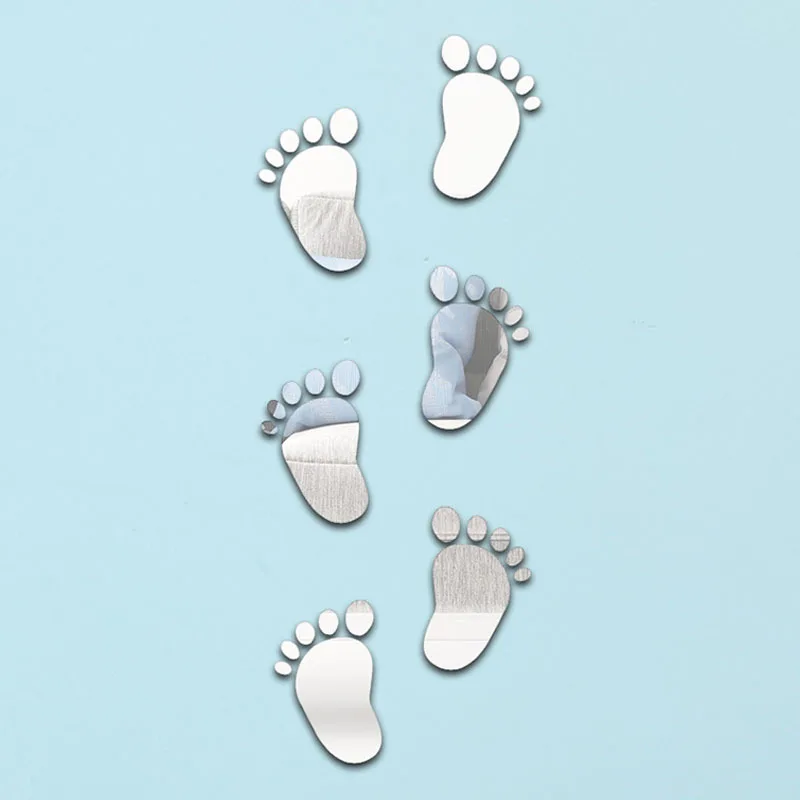 36PCS Small Feet Acrylic 3D Wall Mirror Wall Stickers Self-adhesive Baby Footprints Living Room Bedroom Wall Decorations