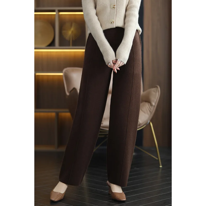 2022 Spring Autumn New 100% Pure Wool Cashmere Pants Women\'s High Waist Straight Pants Loose Casual All-match Knitted Trousers