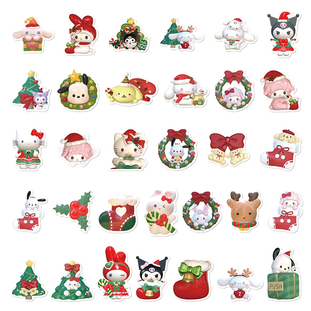 10/30/60pcs Cute Funny Cartoon Christmas Sanrio Stickers Kuromi Cinnamoroll Hello Kitty Decoration Stationery Sticker Kids Toys