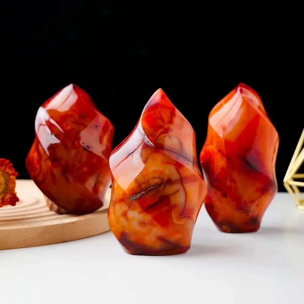 Red Agate Torch Crystal Flame Natural Carnelian Quartz Gemstone Free Form Fire Crystals Healing Reiki Meditation Stone 1Pc