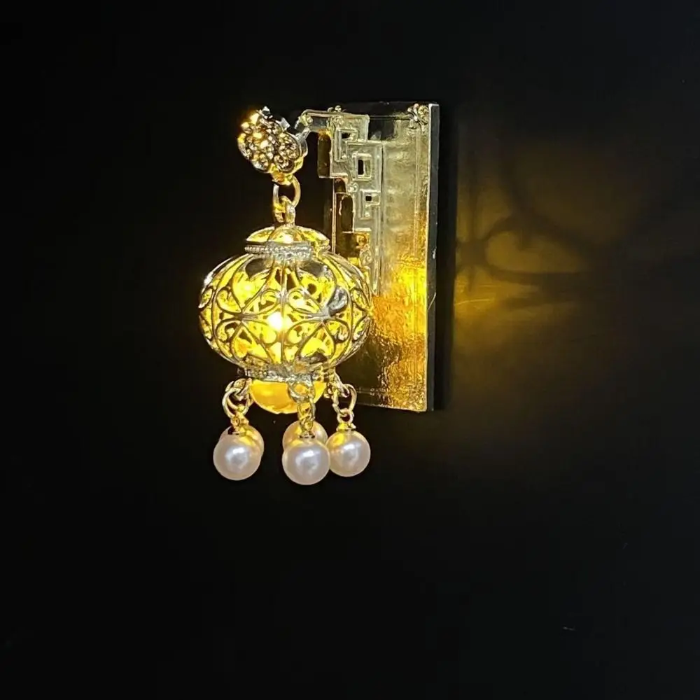 Light Up Lantern Fridge Magnet New Chinese Style Pearl Embellishment Fridge Ornament Palace Style Tassel Pendant