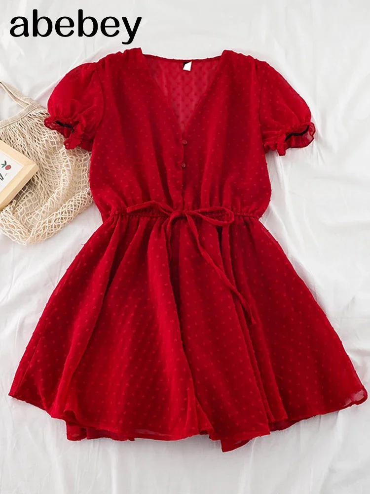 Women Dot Chiffon Rompers short sleeves Korean beach overalls bohemian loose casual summer wide leg pants playsuits