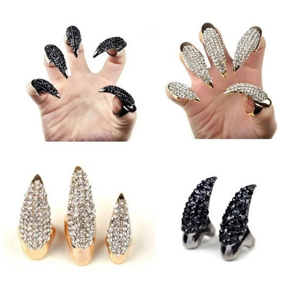 10 Pcs Punk Style Fake Nail Diamond Claw Paw Finger Rings Miss Fingernail for Men