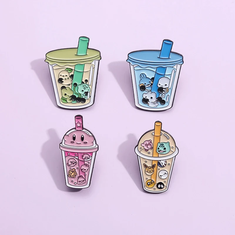 

Cartoon Animals Milk Tea Lapel Pins Fashion Personalized Juice Drink Cup Enamel Brooch Denim Backpack Accessories Jewelry Gifts