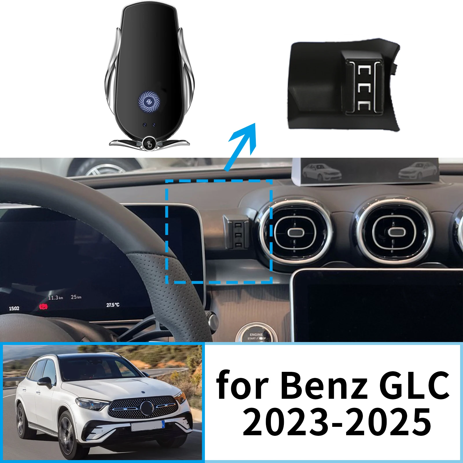 

Car Mobile Phone Holder for Mercedes-Benz GLC C 200 260 300 2023 2024 2025 X254 GPS Bracket Navigation Stand Auto Accessories